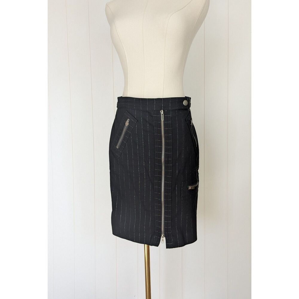 Y2K Bebe Black Pinstripe Pencil Skirt - Size 4 - Dbl Zip